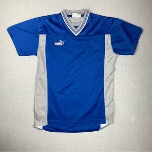 Vintage Puma Mens XS Soccer Jersey Blue V Neck Athletic Sports Shirt